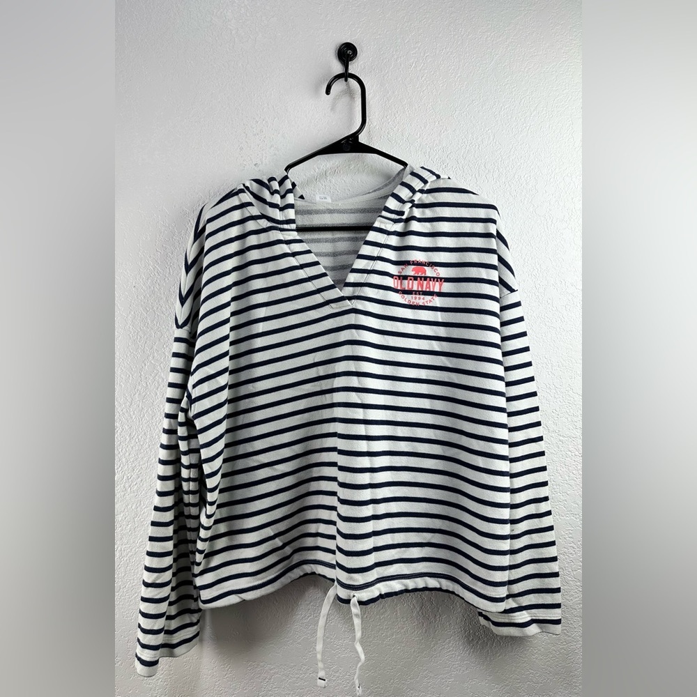 Old Navy Navy and White Striped Crop Hoodie Size L